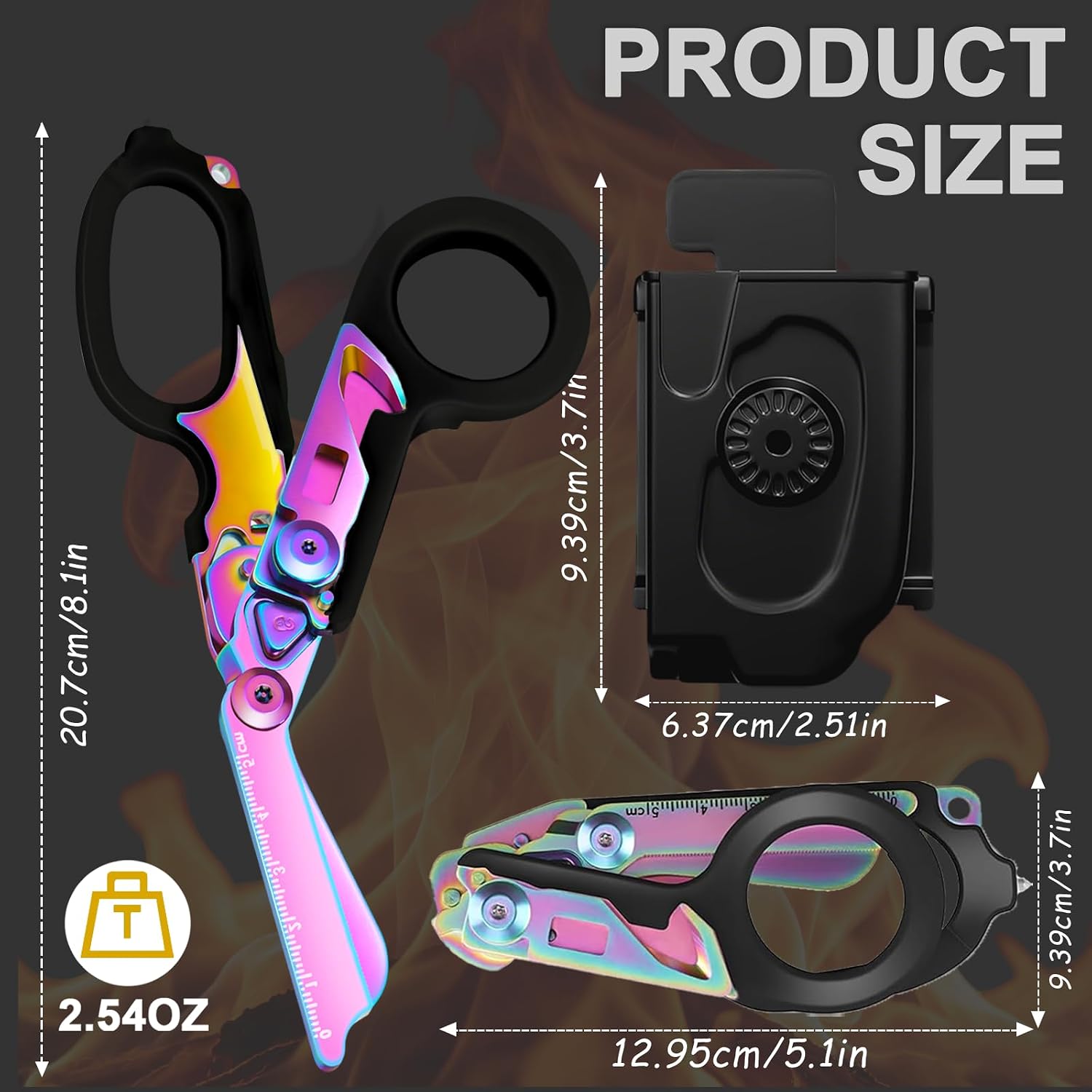 Pro 6-in-1 Multifunctional Trauma Shears Foldable with Compatible Holster, Trauma scissors for Nurses, EMT Shears Trauma with Gift Box(Black Magic)