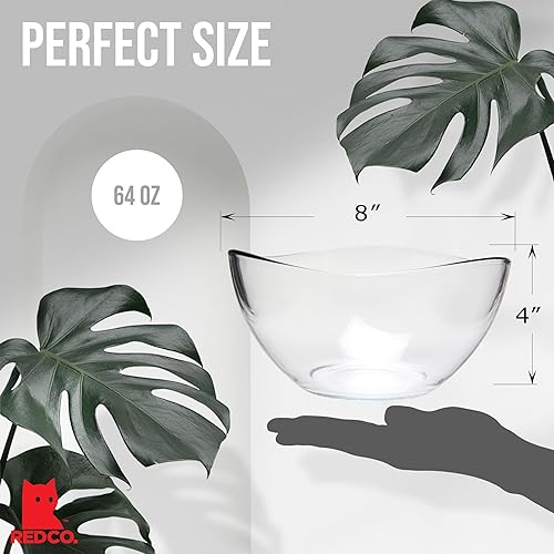 Miniatura 5 de Red Co. Cuenco mediano de vidrio transparente ondulado para servir y mezclar de 2 cuartos para ensalada, pasta, postres, aperitivos