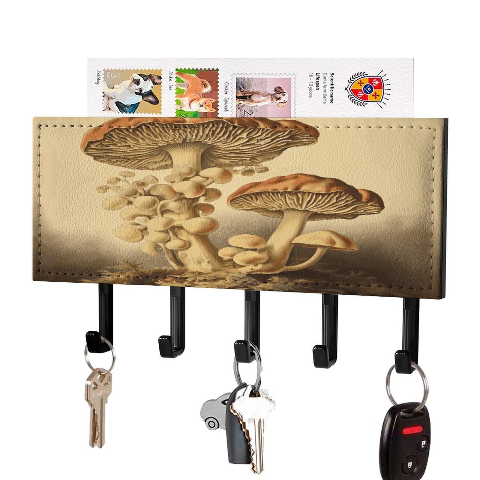 Ldgsuph Black-Style Vintage Mushrooms Key Holder Wall Mount Key Hanger With 5 Hooks Fashion Key Organizer Rack Hanging Key Hooks With Mail Organizer Key Rack For Home Entryway Hallway
