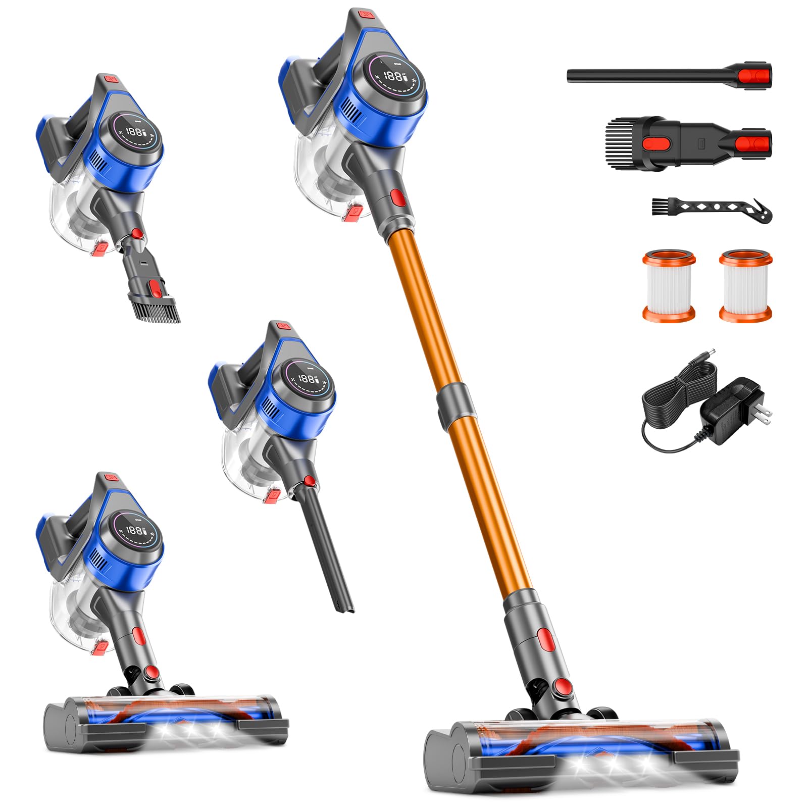 Cordless Vacuum Cleaner 45Kpa Vacuum Cleaner for Home 45Mins Stick Vacuums with Battery Display Anti-Tangle Wall Mount Charging