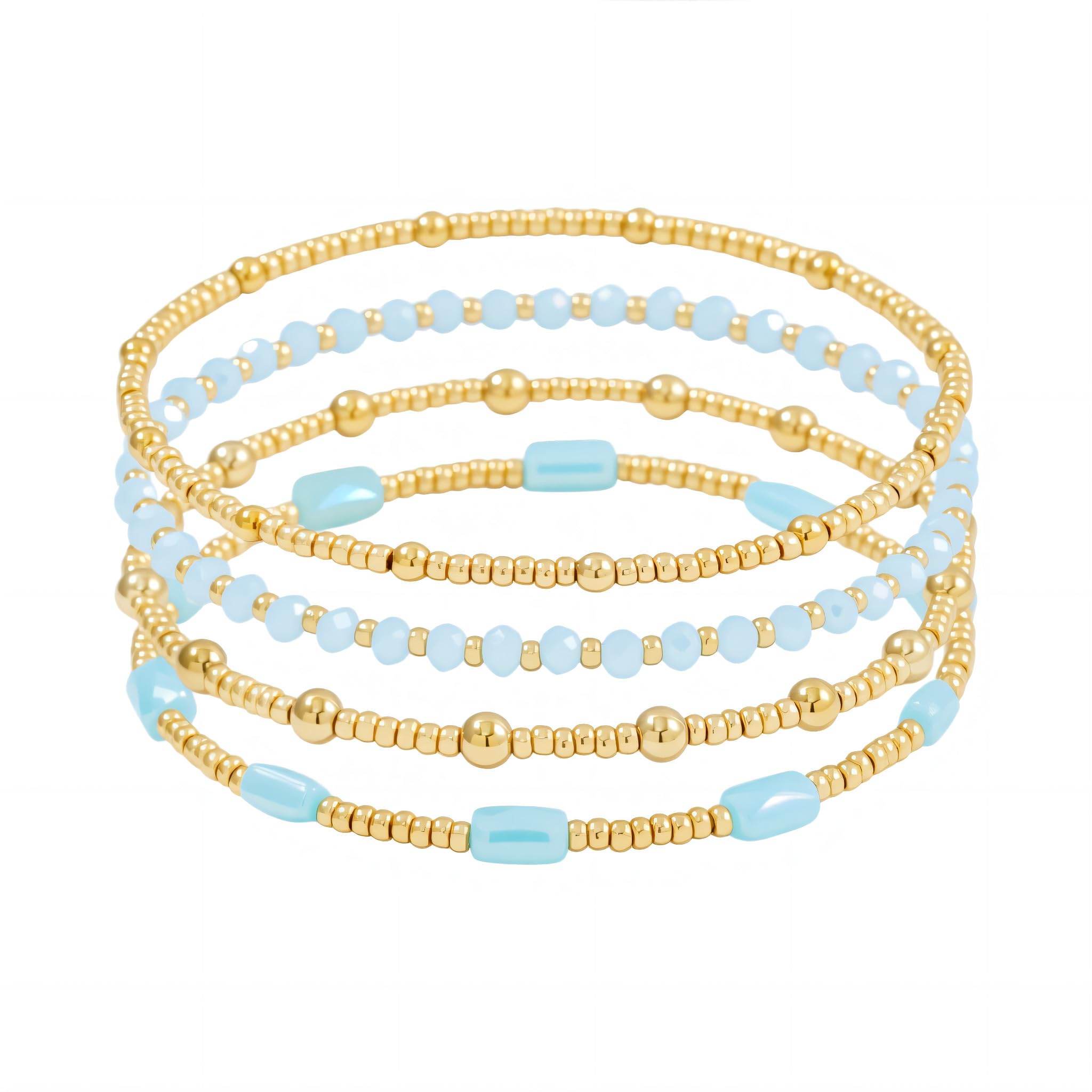 Pymach Dainty Gold Plated Pearl Crystal Beaded Bracelets Set for Women 14K Gold Plated Bead Pearl Beads Bracelet Stackable Paperclip Link Chain