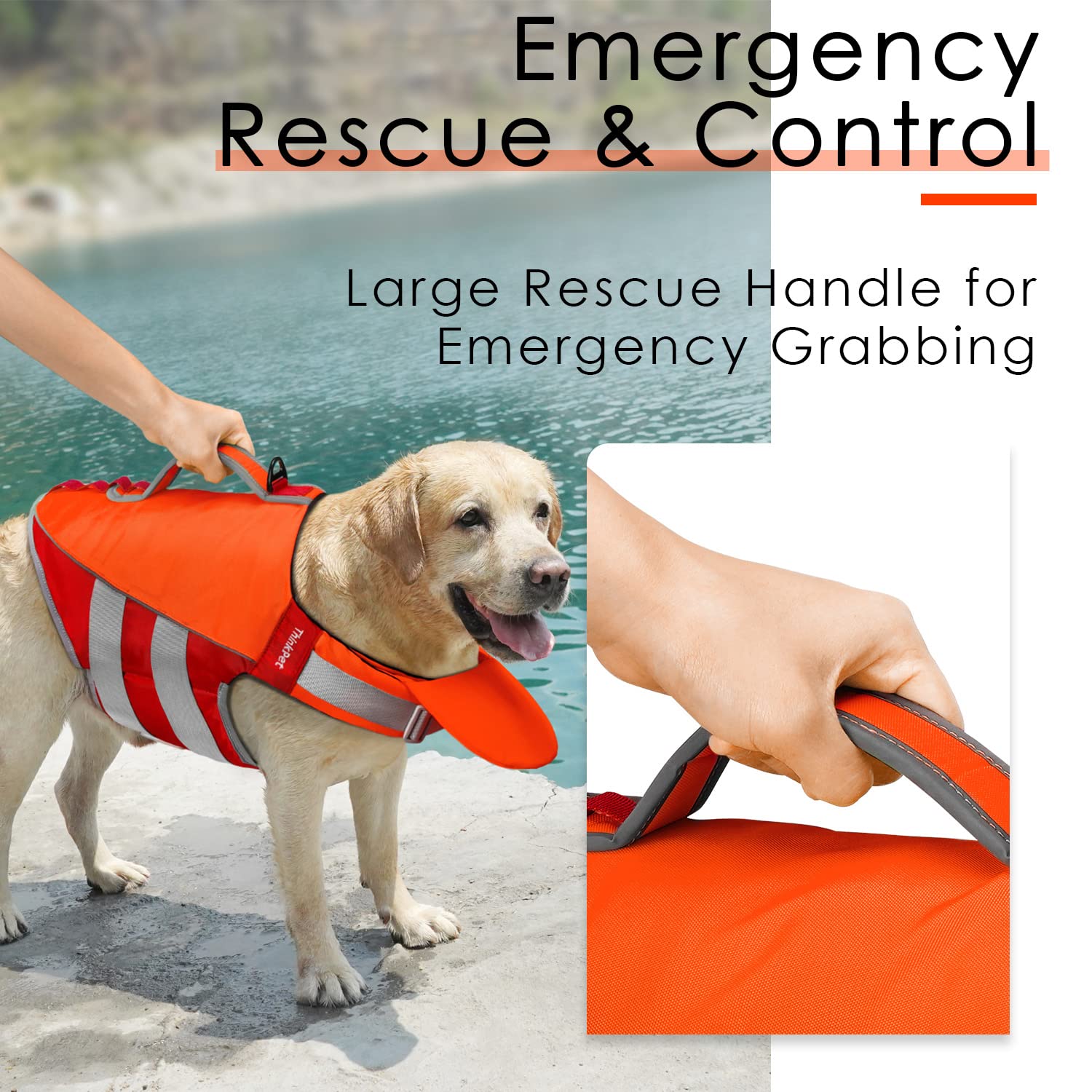 ThinkPet Hund Schwimmweste Einstellbare Rettungsweste Reflektierende Lifesaver mit Auftrieb