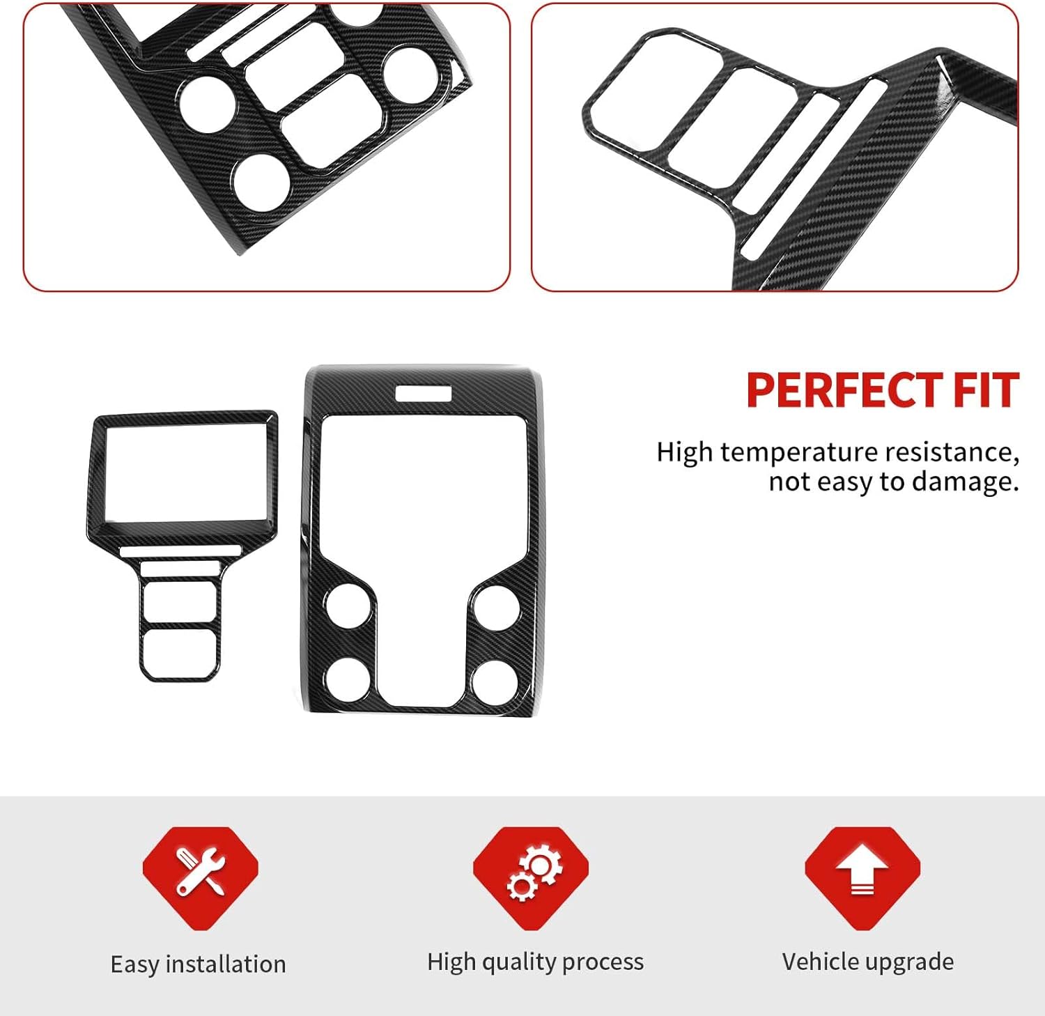 Jimen Fit for Ford F150 2013-2014, 2PCS Center Console Dash Trim AC Volume Tune Control Panel Cover (Carbon Fiber)