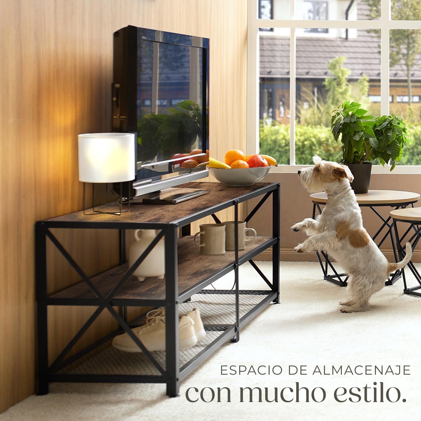 tectake® Mueble TV de Estilo Industrial, Aparador Salon para Televisor con 3 Alturas, Aparadores para Salon y Dormitorio - 161 x 41,5 x 50,5 cm Madera Industrial Oscura, Rústica
