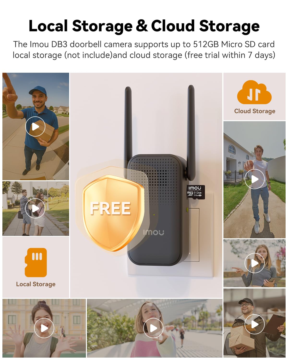 Imou Zestaw panoramiczny dzwonek do drzwi DB3, wideo dzwonek do drzwi 2K+ WiFi z dzwonkiem do drzwi, widoczność w nocy 4 MP, 5 m, wykrywanie pakietów AI, powiadomienie o aplikacji, widok panoramiczny