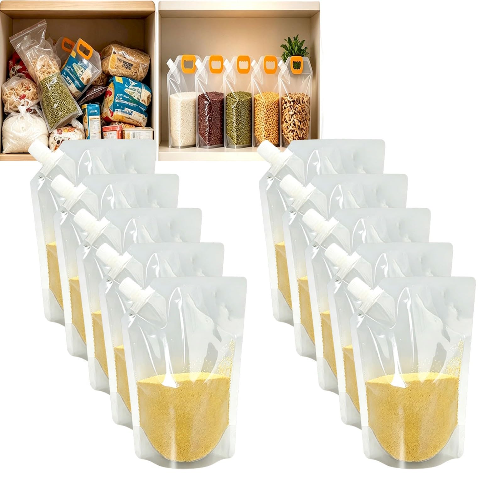 Airtight Grain Storage Bags with Handle, Reusable Moisture-Proof Food Storage Bags for Rice, Beans, Flour, Cereal & Dry Goods (18 * 26cm,10Pcs)