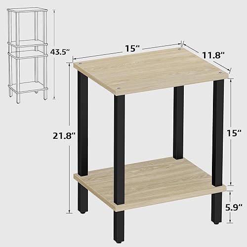 Miniatura 93 de TUTOTAK TB01BK035 - Mesa auxiliar, mesita de noche con estante de almacenamiento de 2 niveles, para espacios pequeños, 2 unidades Negro,Marrón,Gris