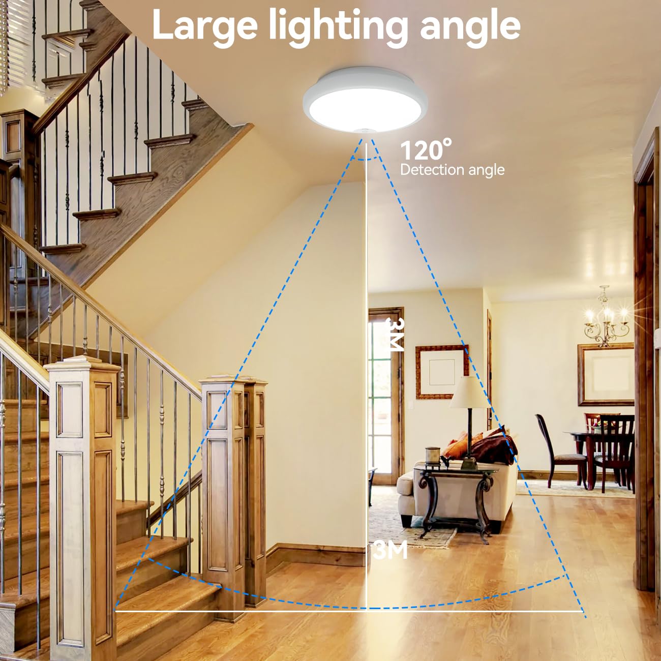 Peasur Plafonnier LED Detecteur de Mouvement a Pile,Luminaire Plafonnier Sans Fil ø18cm 300LM Lustre Chambre 3000K Blanc Froid Éclairage de Plafond Salle de Bain LED pour Garage Cuisine Balcon