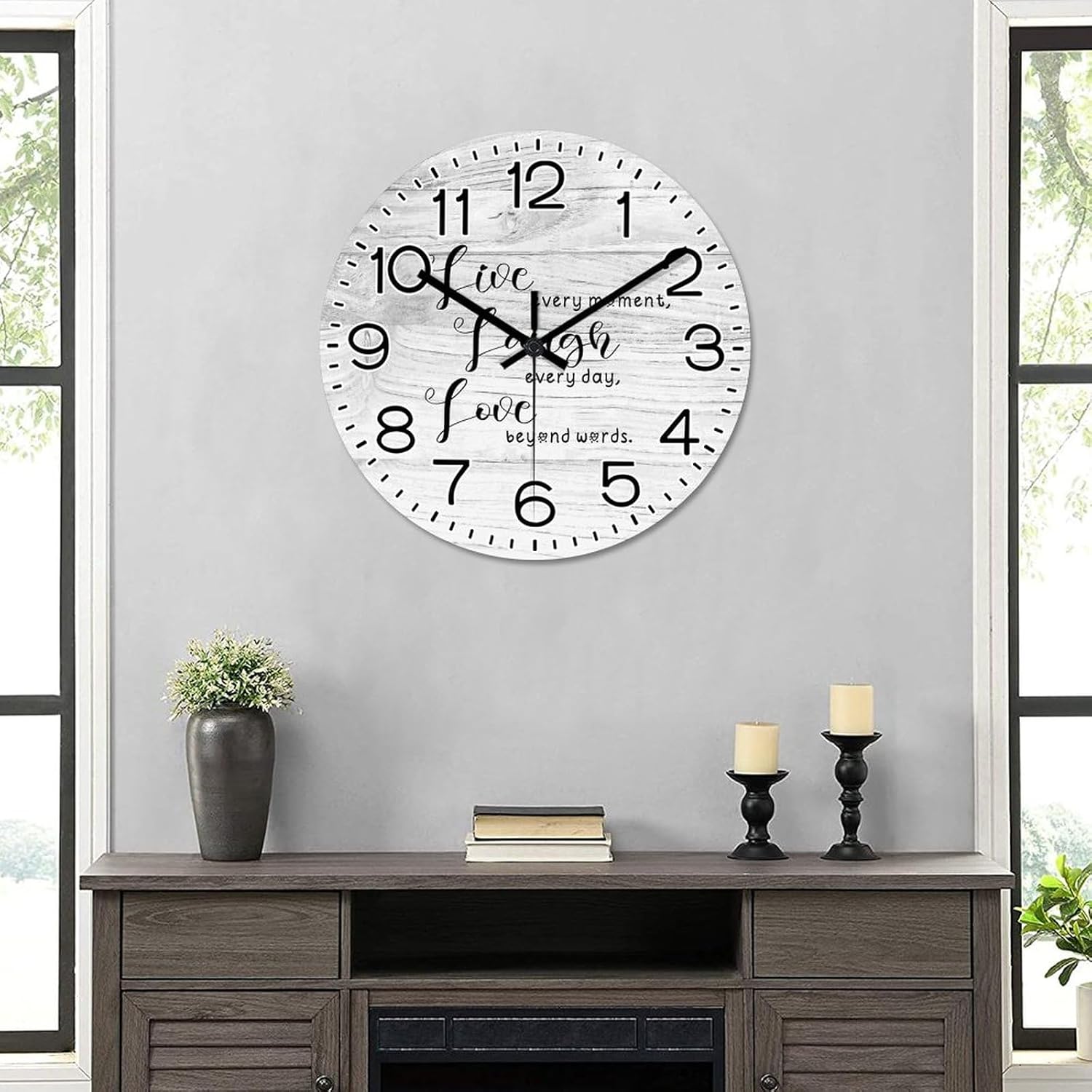 Live Laugh Love Wall Clock Motivational Quote Round Clock 12 Inch Large Wall Clocks Battery Operated Rustic Home Decor for Home Kitchen Office School Bathroom