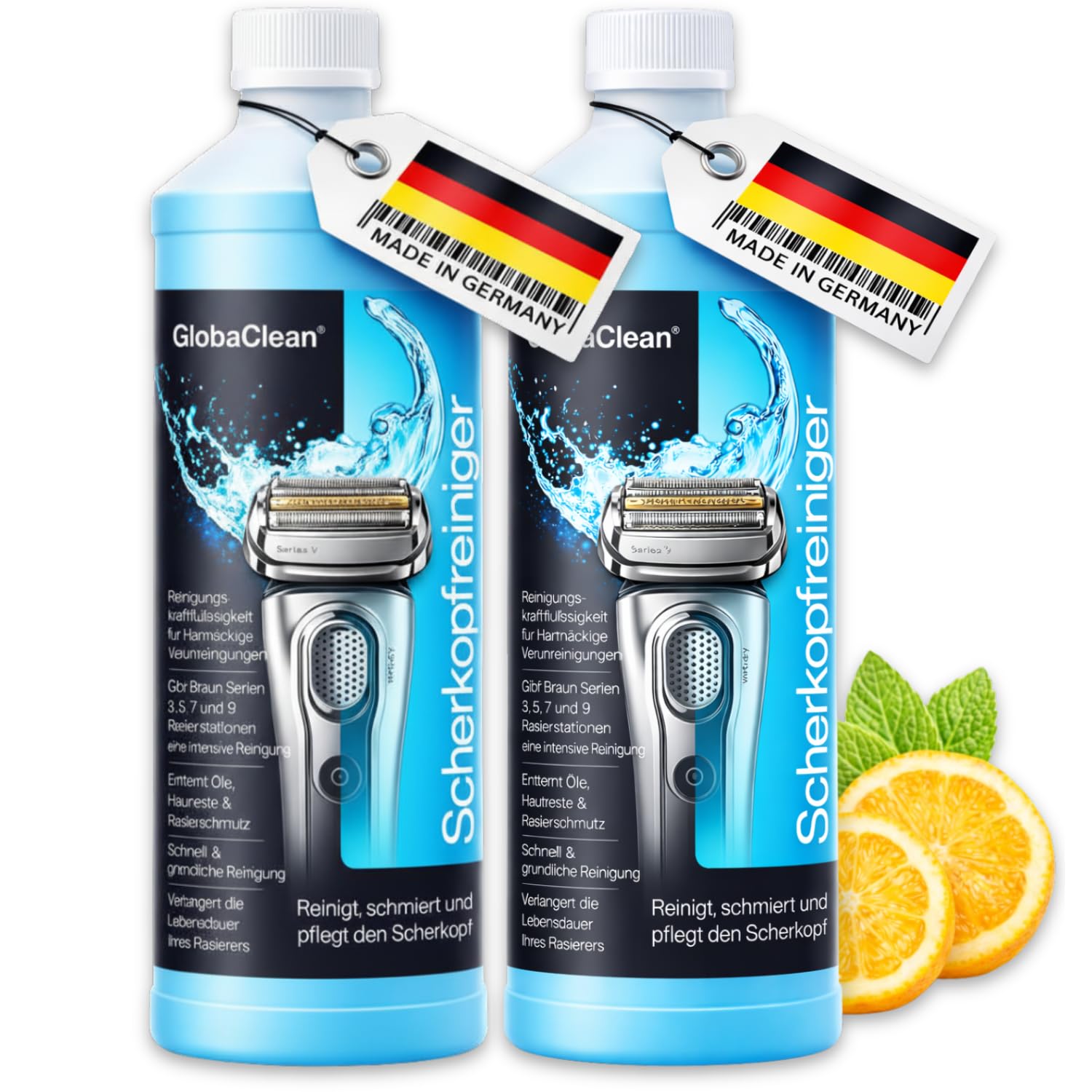 Scherkopfreiniger Nachfüllflüssigkeit - Kompatibel für Braun Clean & Renew Reinigungskartuschen - Braun Reinigungskartuschen Series 9 - Scherkopfreiniger für Braun Reinigungskartusche 2x 1L