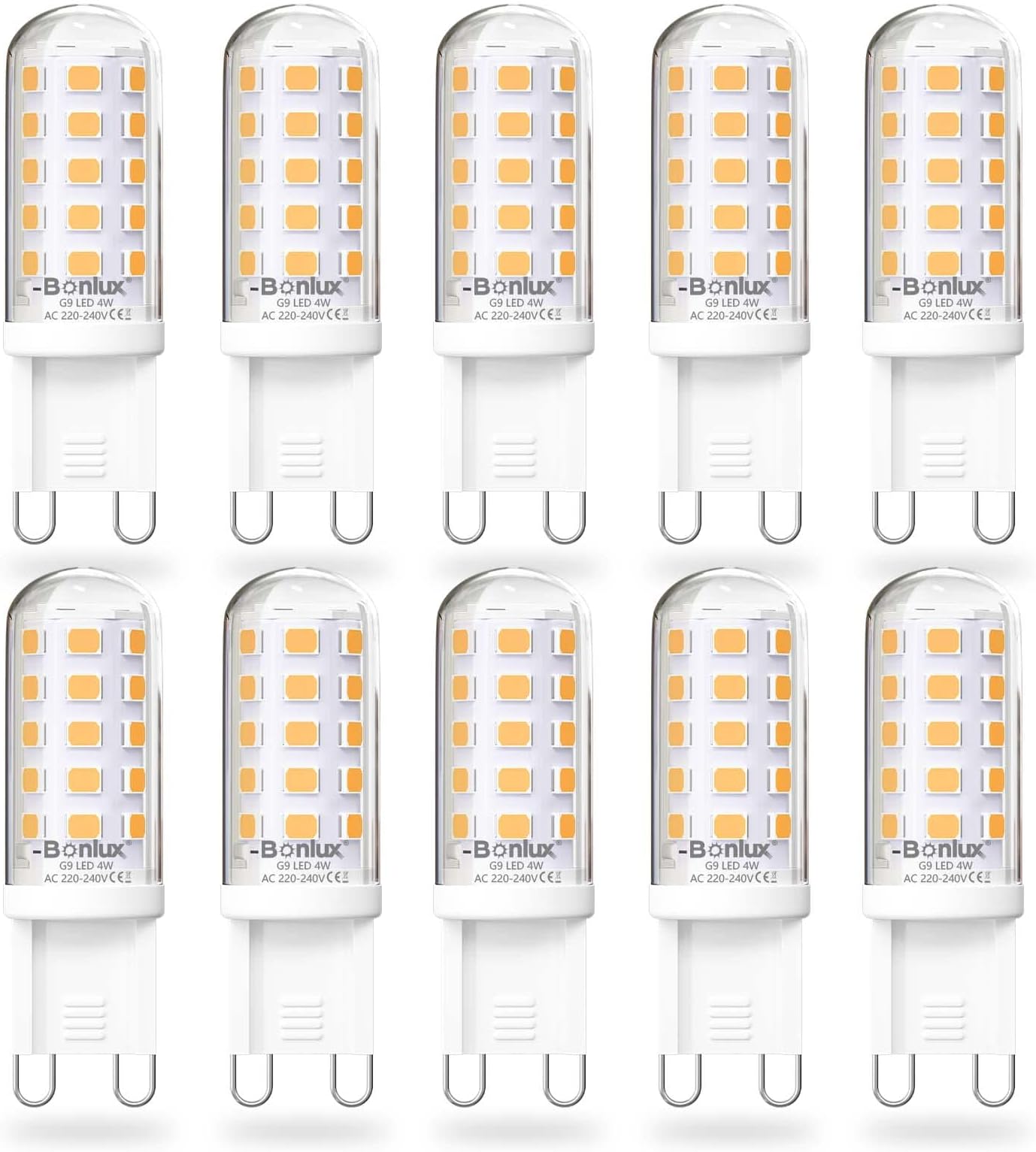 G9 LED Bulbs Warm White 2700K, 4W G9 Capsule LED Light Bulb Equivalent to 40W G9 Halogen Bulb, G9 Socket LED Lamp, Energy Saving Light Bulbs, No Flicker, Non-dimmable (Pack of 10)