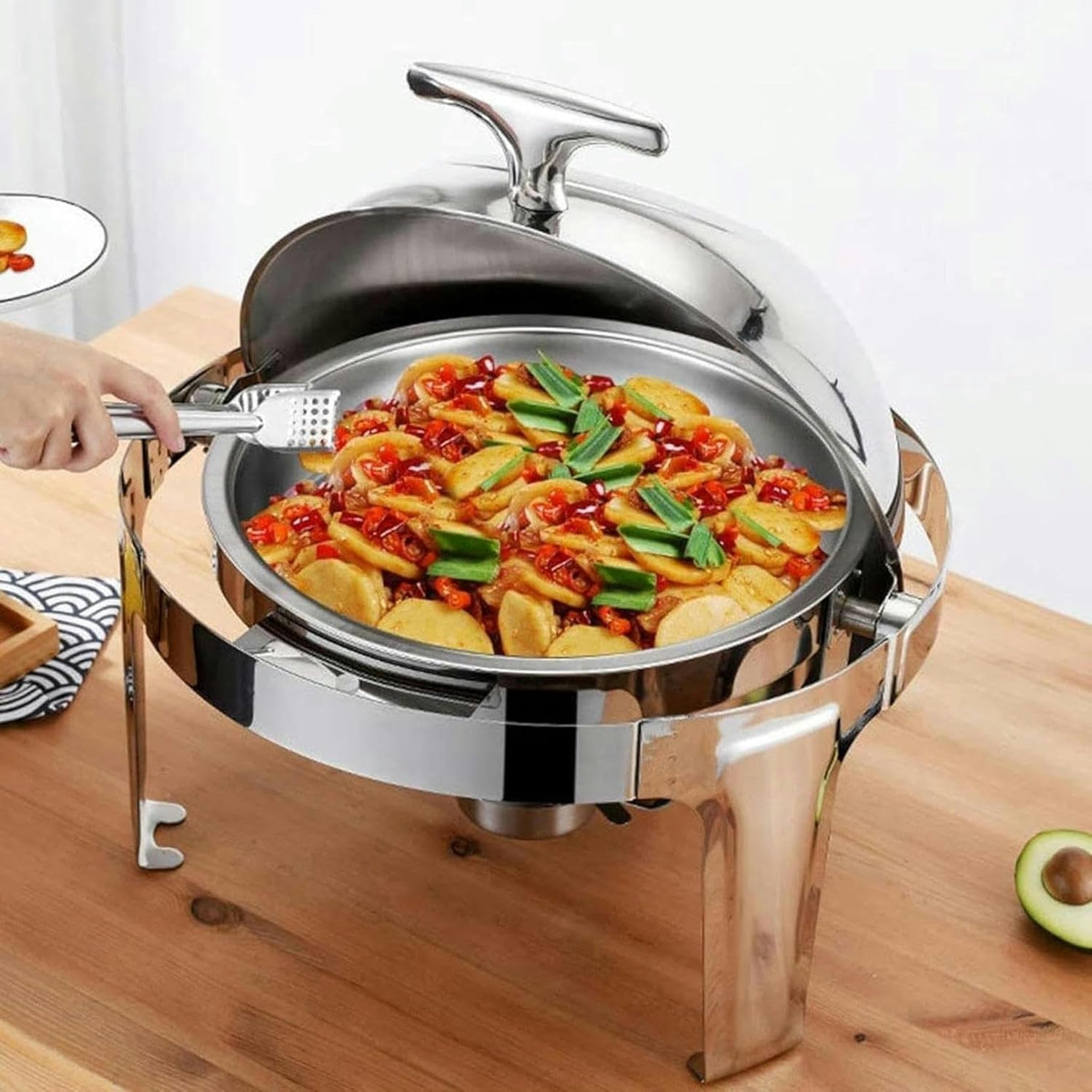 Chafing Dish in Acciaio Inox da 6 Litri,Set di Chafing Dish Scaldavivande A Buffet,con Teglie per Alimenti E Porta-Combustibile,Set Professionale Scaldavivande per Cat