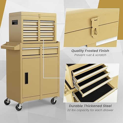 Miniatura 42 de ERGOMASTER Caja de herramientas con ruedas resistente con gabinete de 5 cajones para armario con cerradura y extraíble para garaje y taller - negro