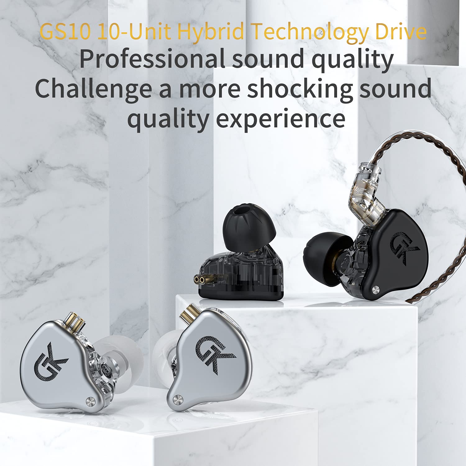 G.K GS10 Auricolari in metallo 4BA+1DD Tecnologia ibrida HiFi Bass Earbuds in Ear Monitor Cuffie Sport Noise Cancelling Cuffie (senza microfono, Argento)