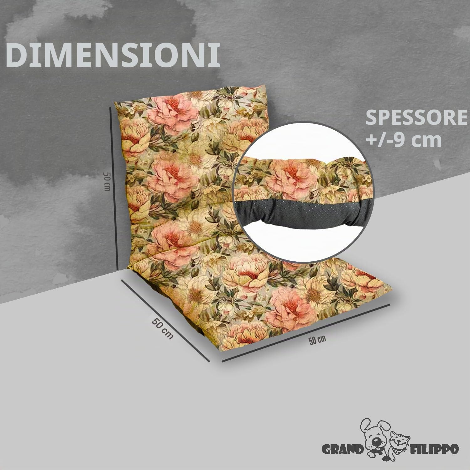 Cuscini Per Sedie Da Esterno Con Schienale 50 x 50 cm - Cuscino Per Sedie Da Giardino - Cuscini Da Esterno Impermeabili Con Corde Di Fissaggio - Peonia