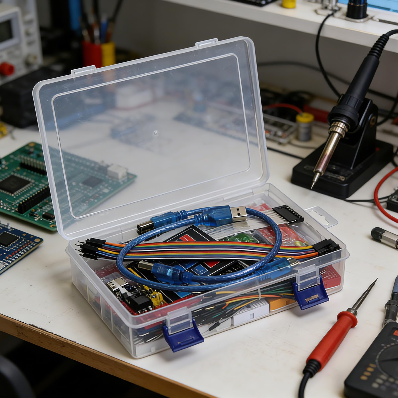 Electronics Component Fun Kit with 830 & 400 tie-Points Breadboard, Jumper Wire, Power Supply Modle, 4x4 Keypad, dioda LED, kabel USB, łącznie 358 przedmiotów kompatybilny z Arduino, Raspberry