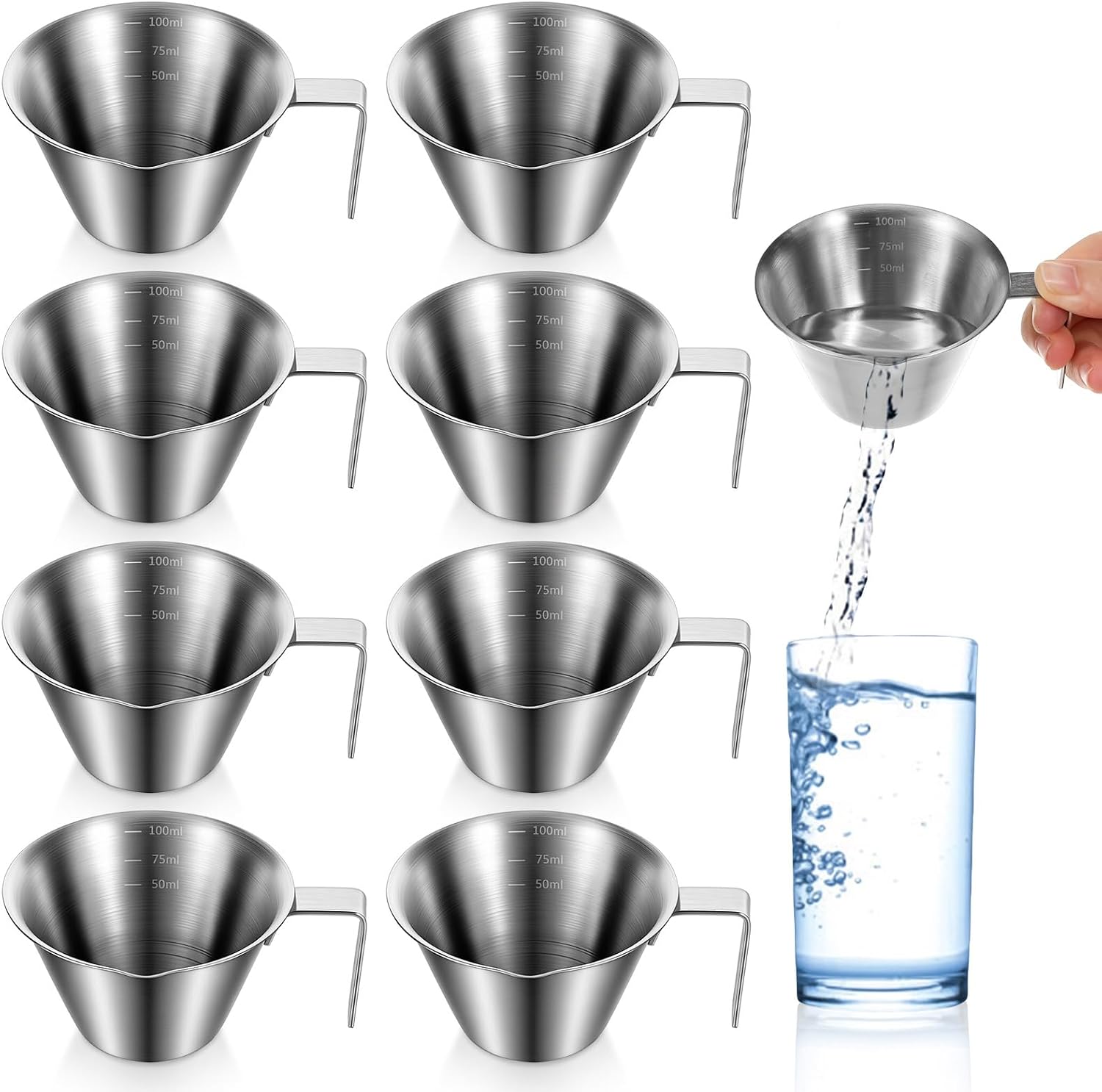 8 Pcs Espresso Shot Cups With Handle, 3.0 Oz Stainless Steel Espresso Cups With Handle, Small Espresso Shot Glasses Stainless Steel, Perfect for Home Bar, Coffee Station, or Travel