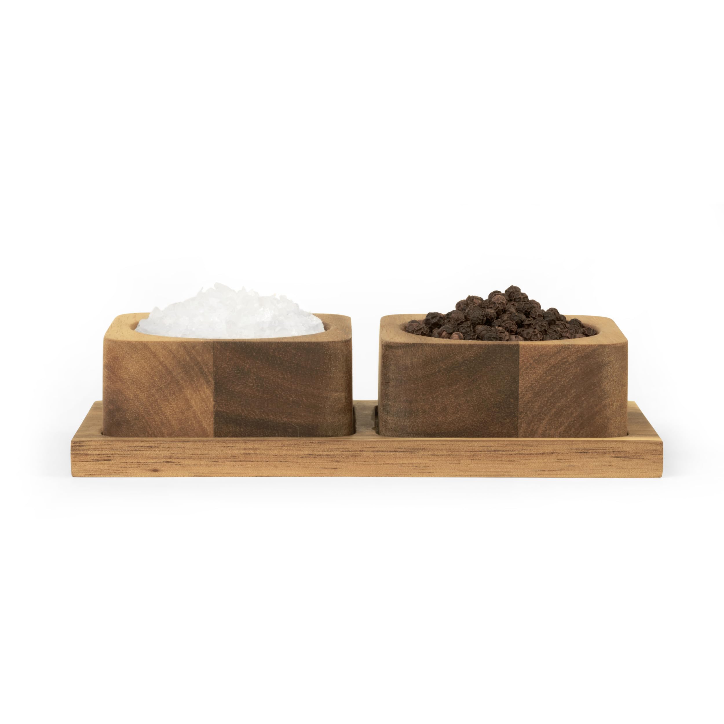 Salter BW12782EU7 Toronto Salt & Pepper Pinch Pots – Includes 2 Pots with Storage Tray, Durable Acacia Wood, Wooden Salt Pig, Countertop Salt & Pepper Bowls, Herb, Spice & Seasoning Containers