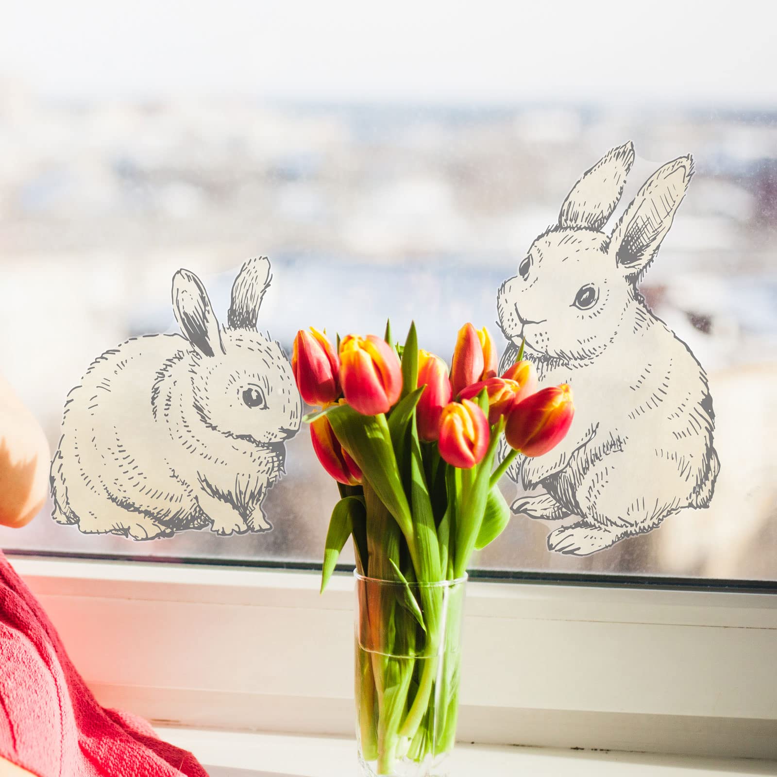 Stickerscape Bunnies - Option 2 Easter Window Stickers (Bunnies - Option 2) | Easter Window Decal, Spring Window Decor, Spring Window Stickers | Easy To Apply, Cleanly Removable And Repositionable