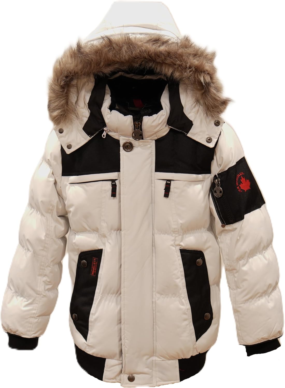 Milano Boys Bomber Jacket Waterproof Puffer Coat with Removable Hood and Faux Fur Trim Sizes 4-20