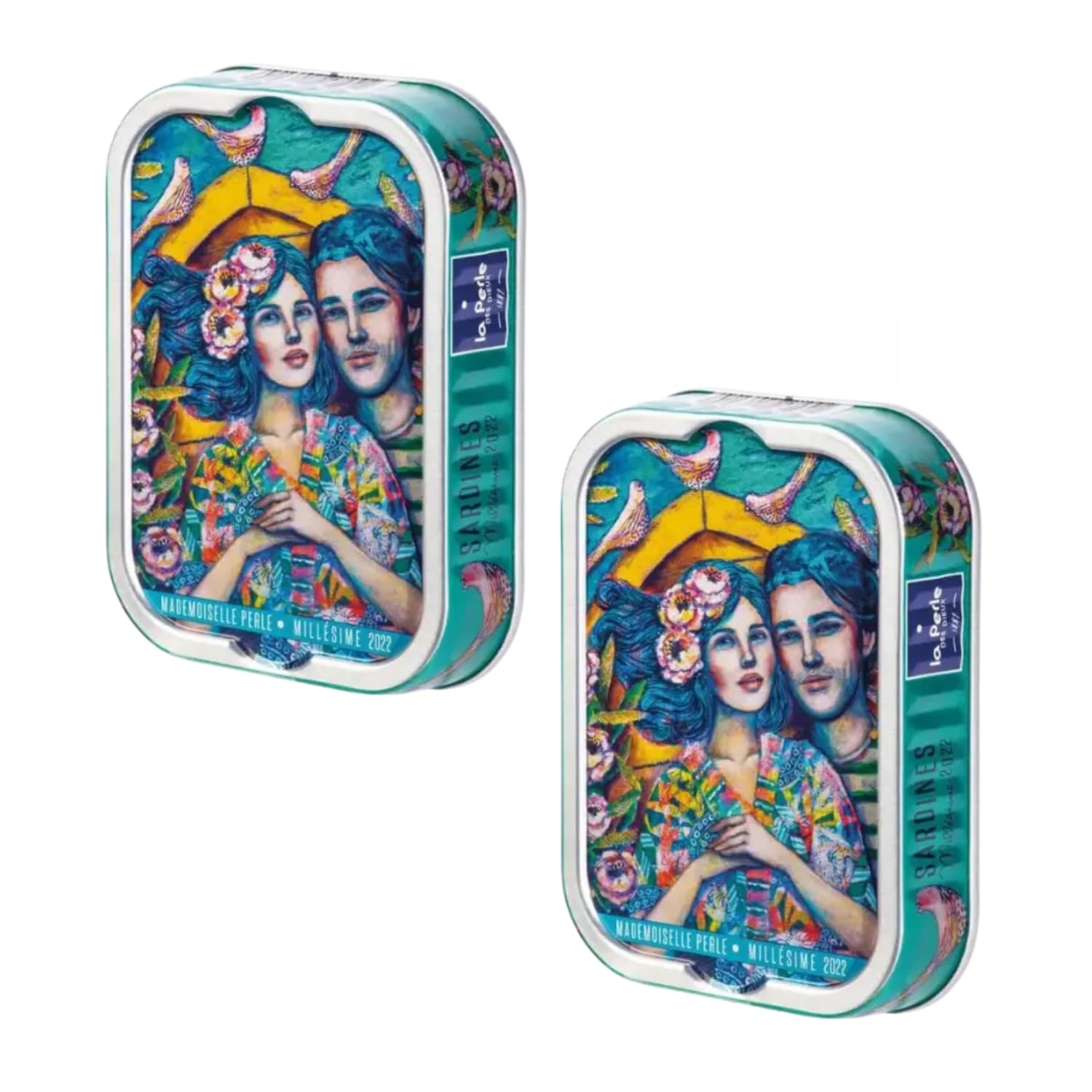 La Perle des Dieux® | Sardine Selezionate Fresche Preparate in Olio Oliva | Sardine Gourmet - Netto 2 x 115 Gr | Lattina Vintage Mademoiselle Perle