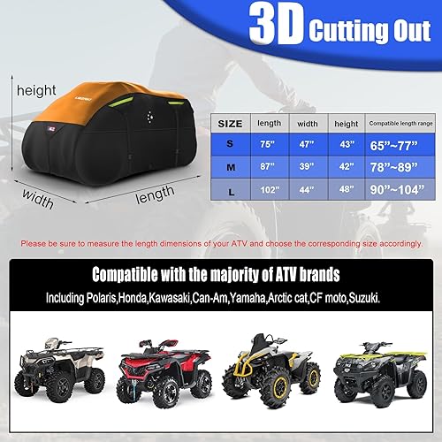 Miniatura 12 de 600D ATV Cover - Waterproof Heavy Duty Trailerable Quad Cover - All Season Weather Proof Outdoor UV Protection for Polaris, Kawasaki, Yamaha, Black