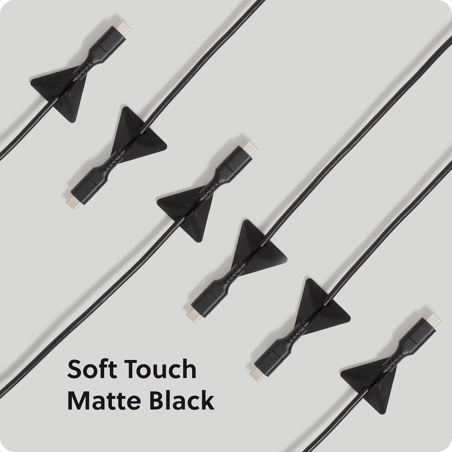 U Brands Black Silicone Pyramid Cable Clips 12 Pack, Adhesive Cord Organizer, Cable Management Clips for Desk, Office, and Travel