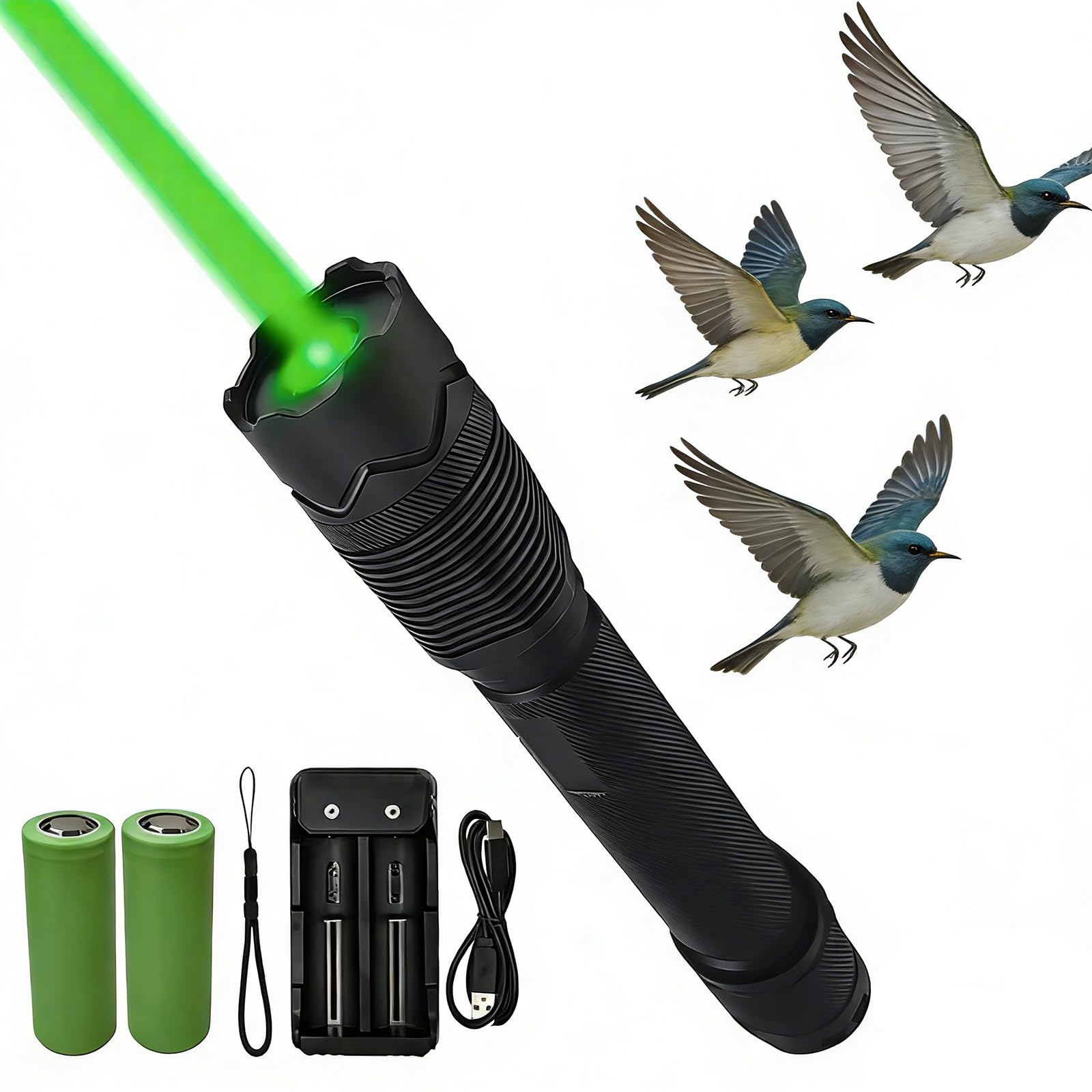Linterna Portátil con Láser De Luz Verde para Ahuyentar Aves, Repelente De Pájaros Láser De Mano con Función De Linterna, Dispositivo Recargable para Ahuyentar Palomas Y Gorriones