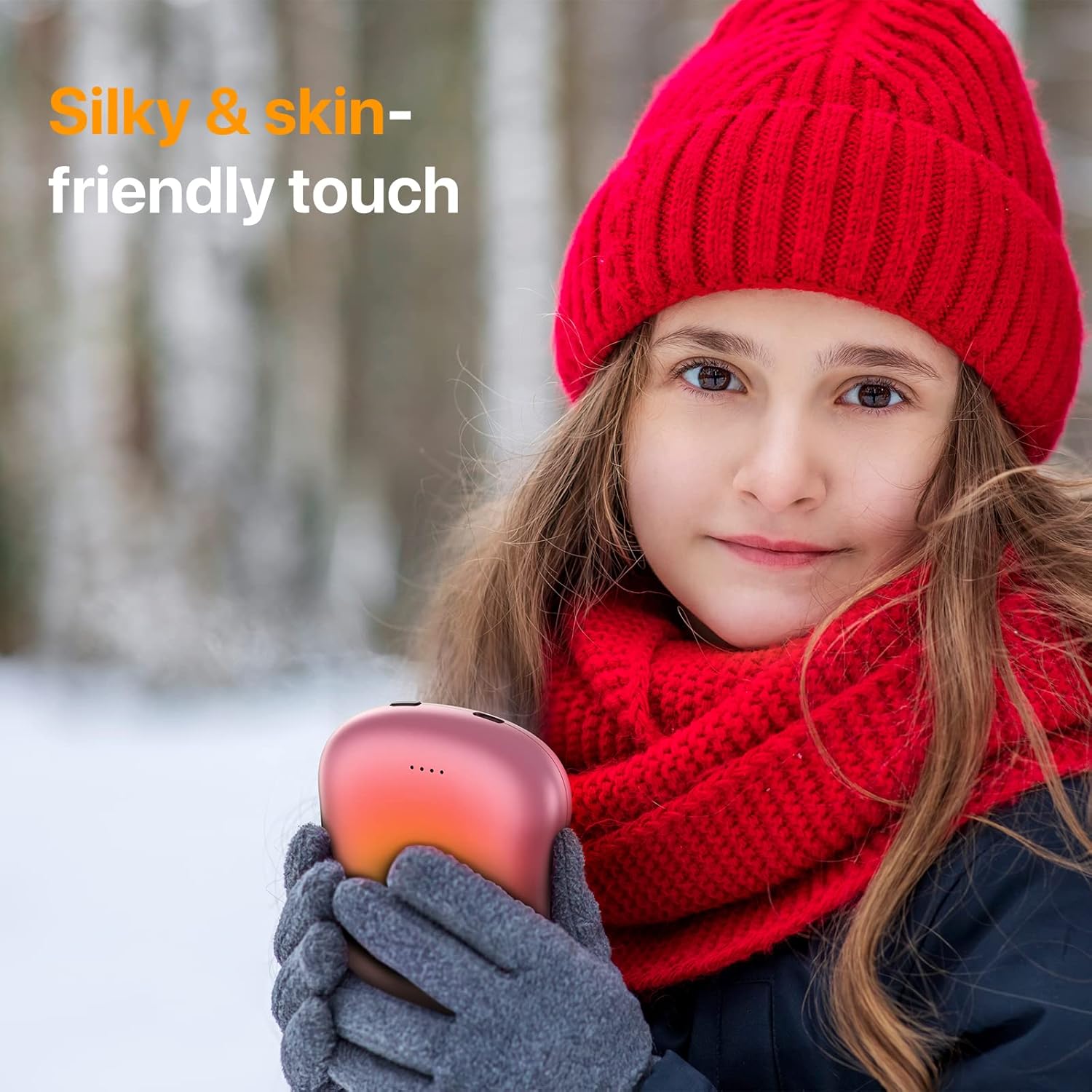 Close up of the hand warmer's features and button