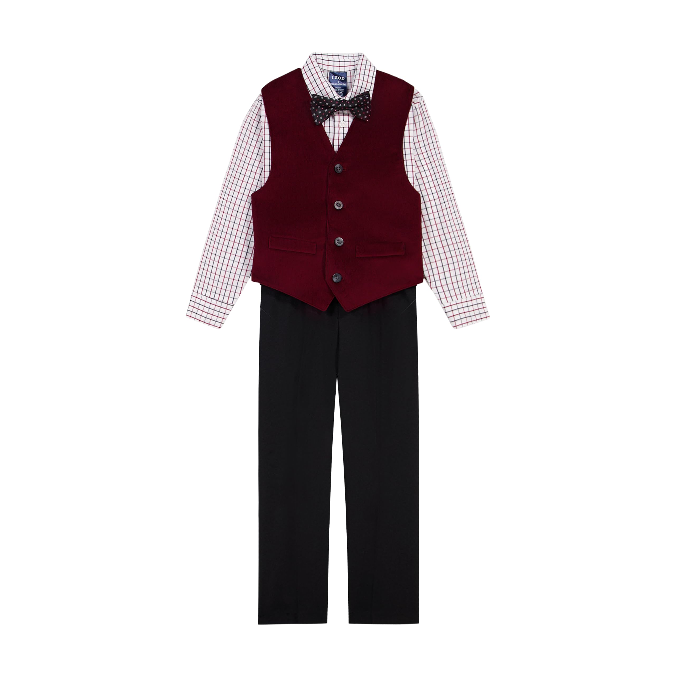 IZOD Boys' 4-piece Formal Dress Up Suit Set, Vest, Pants, Collared Shirt, and Tie
