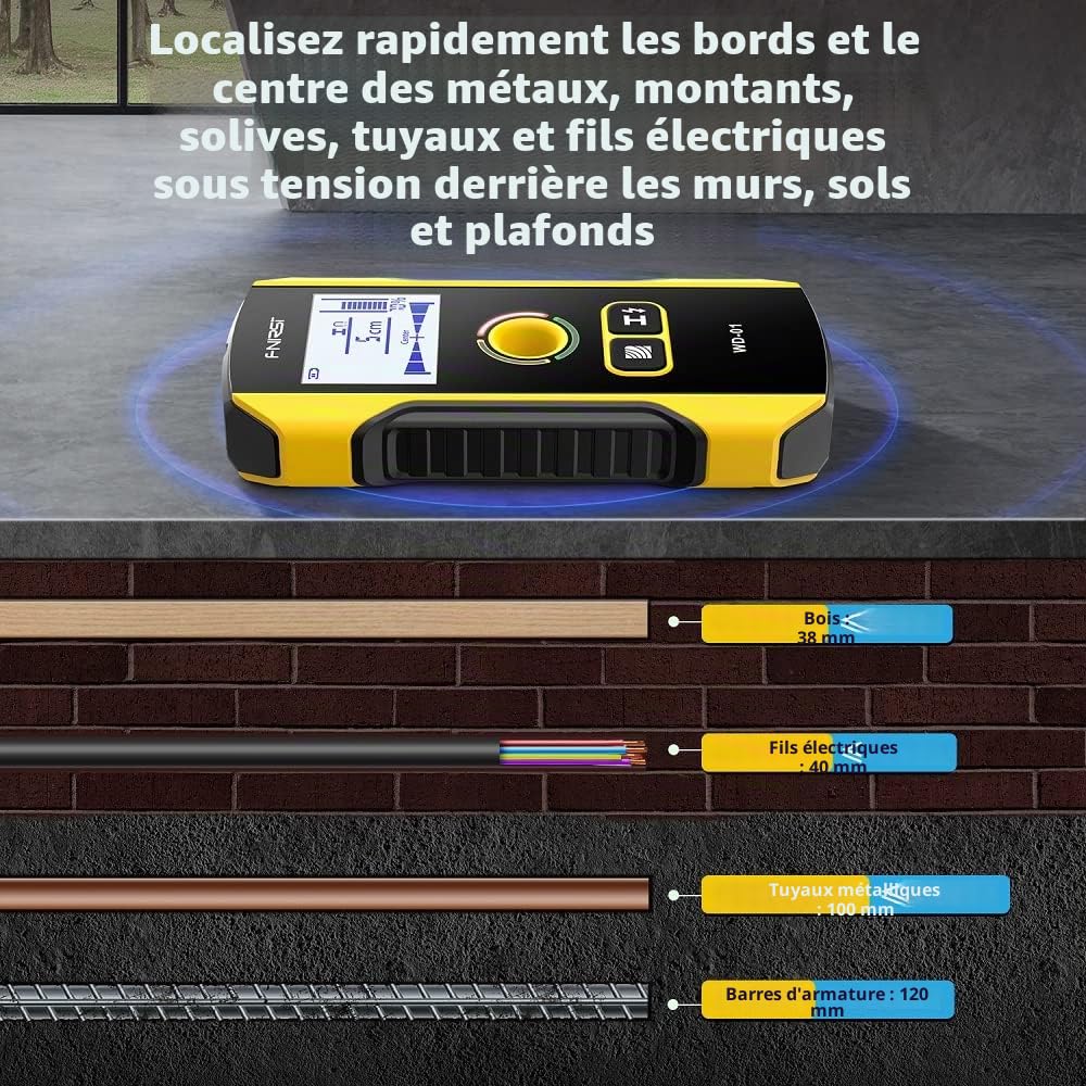 DollaTek, Détecteur de métal, scanner mural avec trou de positionnement de nouveau design pour fils de câbles vivants AC, détection de métal, bois et broches