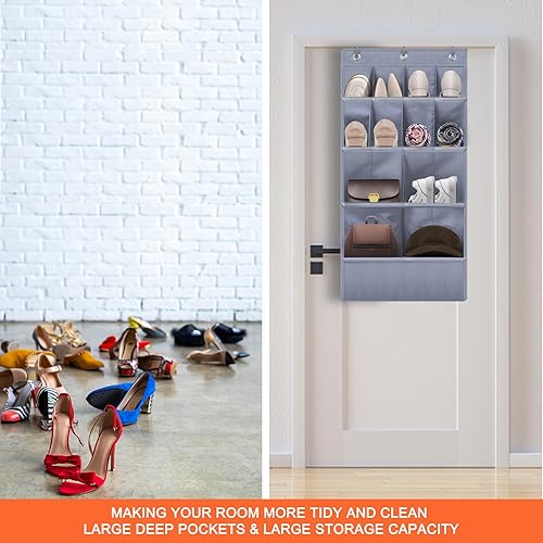 Miniatura 5 de YOKMIVEM Organizador de zapatos sobre la puerta para armario, organizador de zapatos corto colgante con grandes bolsillos profundos, soporte para
