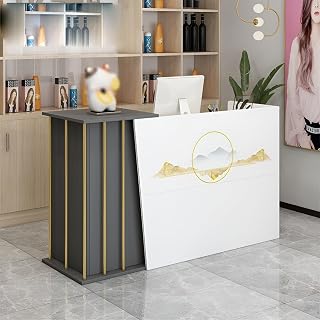 Bancone Reception Moderno per Negozio e Centro Estetico, Hotel (Size:140x90x40cm, Color:Stile Stampa Grigio Ferro)