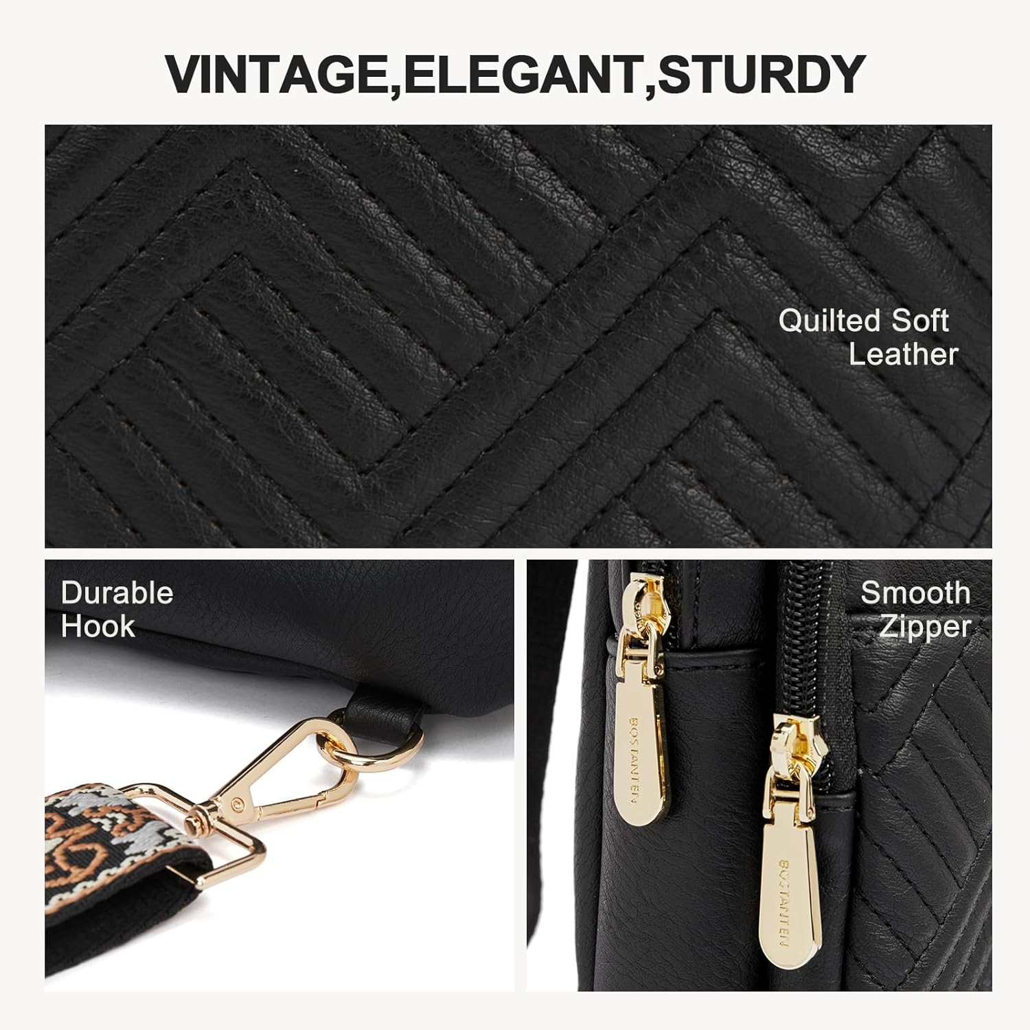 BOSTANTEN Sling Bag Quilted Crossbody Bags for Women Cross Body Purse Leather Fanny Pack with Adjustable Guitar Strap - Image 5