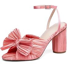 VETASTE Womens Bow Knot Heeled Sandals Bridal Wedding Open Toe Ankle Strap Chunky Heels