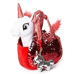 Little Jupiter Plush Pet Set w/Purse - Unicorn Stuffed Animals for Girls - Stuffed Unicorns - Gift for Age 4-7 yrs (White Red Unicorn)