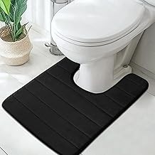 Absorbent WC Toilet Rug Non-Slip U Shape Pedestal Mat Bath Mat, Extra Soft Memory Foam Bathroom Toilet Mat for Floor, Quick-drying Machine-Washable, 50 x 60 cm, Black