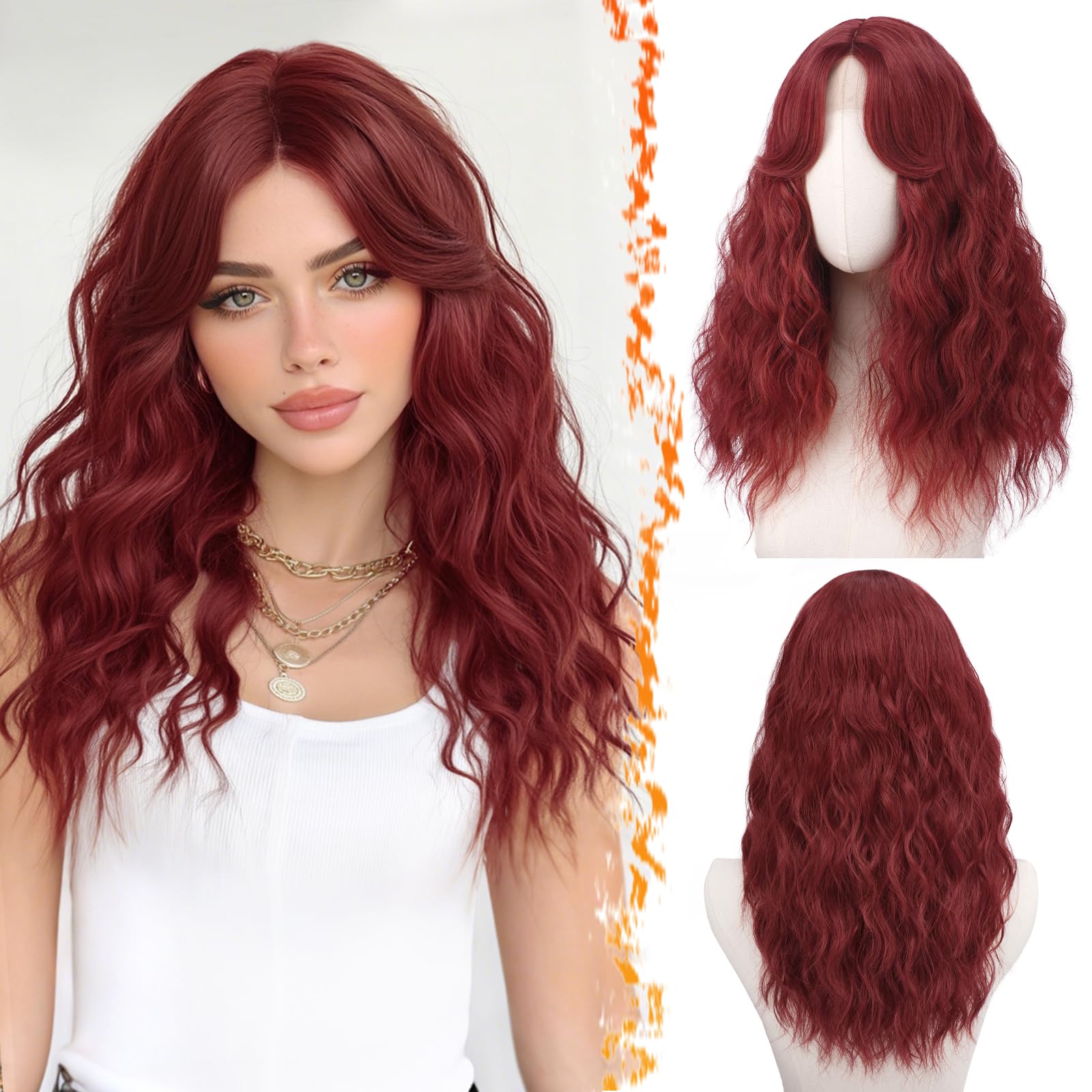 BARSDAR Ricci Ondulato Borgogna Rosso Parrucca 50cm Donna Sintetici
