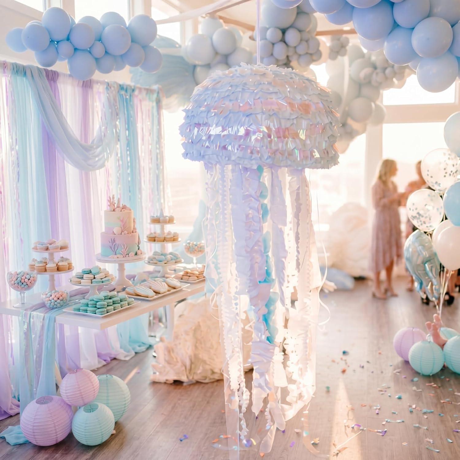 Sosation Jellyfish Piñata Under the Sea Party Decorations Supplies Pastel Iridescent Piñata Set for Ocean Jellyfish Sea Theme Birthday Party Baby Shower Wedding Celebration Decorations