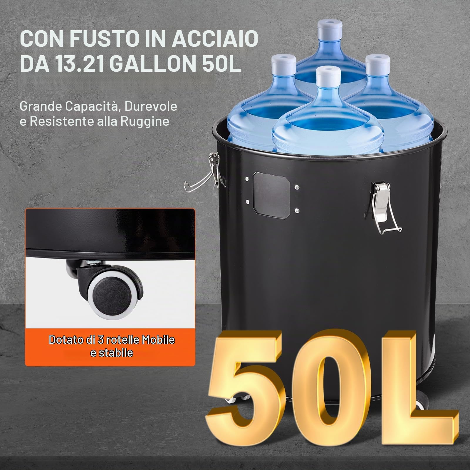 VEVOR Separatore di Polveri Ciclonico con Serbatoio in Metallo da 50 Litri, Aspiratore di Polveri Ciclonico in ABS, con Adattatore da 50 mm, Tubo da 2 m, per Aspirapolvere da Officina Umido/Secco