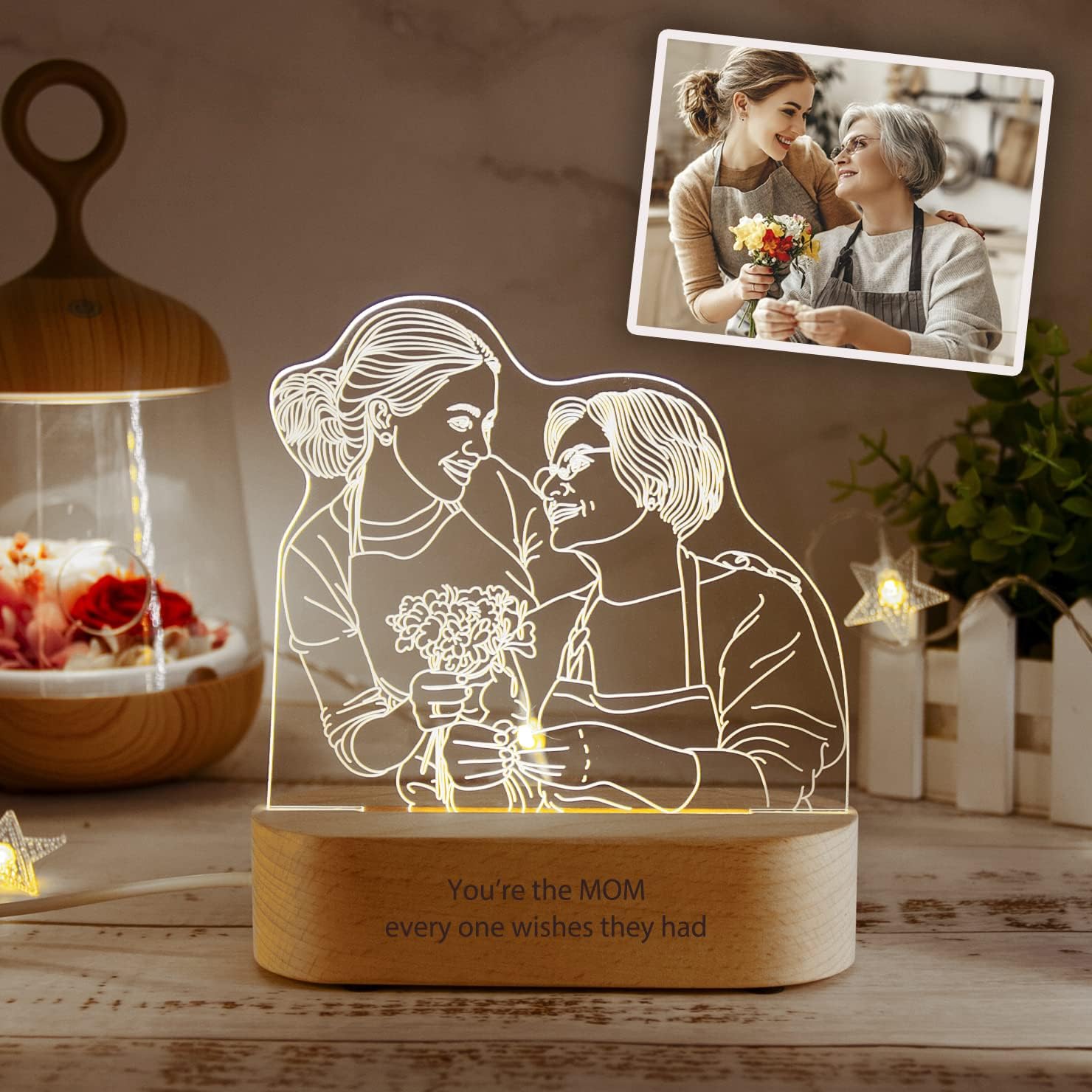To Mother Personalized 3D Illusion Photo Table Lamp for Bedroom Custom Picture Engraved Portraits Night Light Expecting Parents to Be Unique Gifts for Women Men Her Him Mema Birthday Anniversary