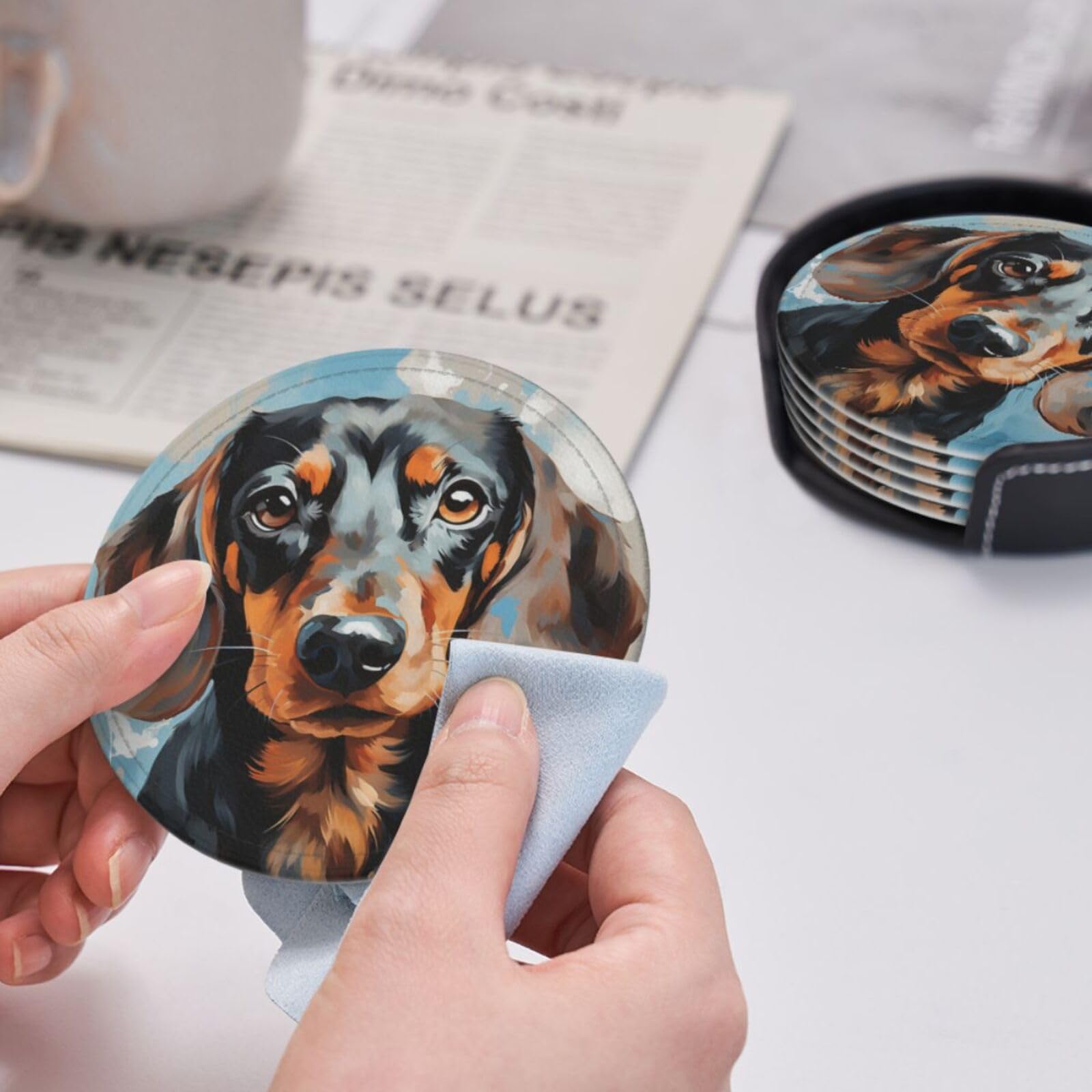Amazon｜Famame ダックスフンド 犬の顔 かわいいレザーコースター