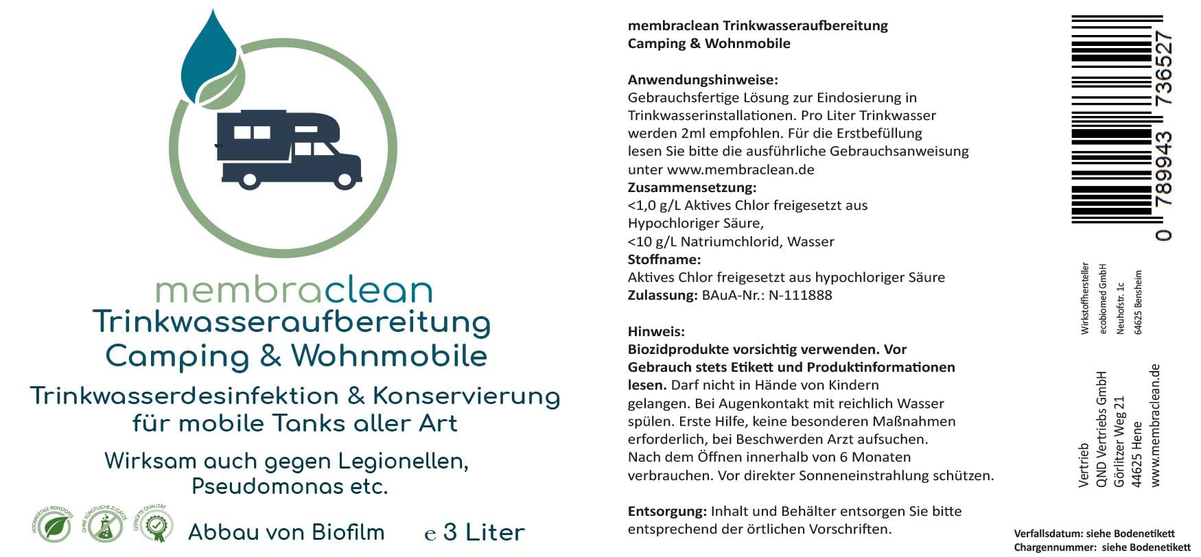 3x 3 Liter membraclean Trinkwasseraufbereitung Camping & Wohnmobile | Sparset für sicheres Trinkwasser unterwegs: Trinkwasser aufbereiten, konservieren, reinigen und Biofilm abbauen
