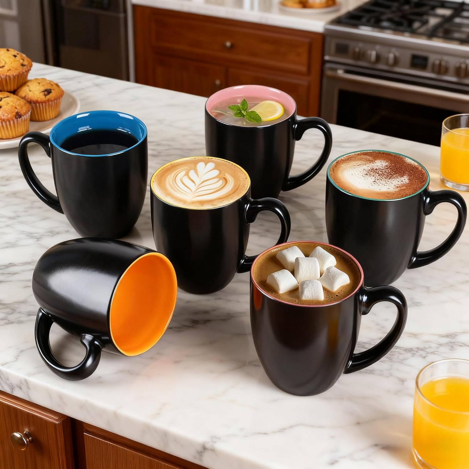 GBhome 16oz Coffee Mugs Set of 6,Ceramic Coffee Mugs for Man, Woman,Restaurant Modern Coffee Mugs Set with handle for Tea/Latte/Cappuccino/Milk/Cocoa. Dishwasher&Microwave Safe,Multi-Color,6 Pack - Image 8