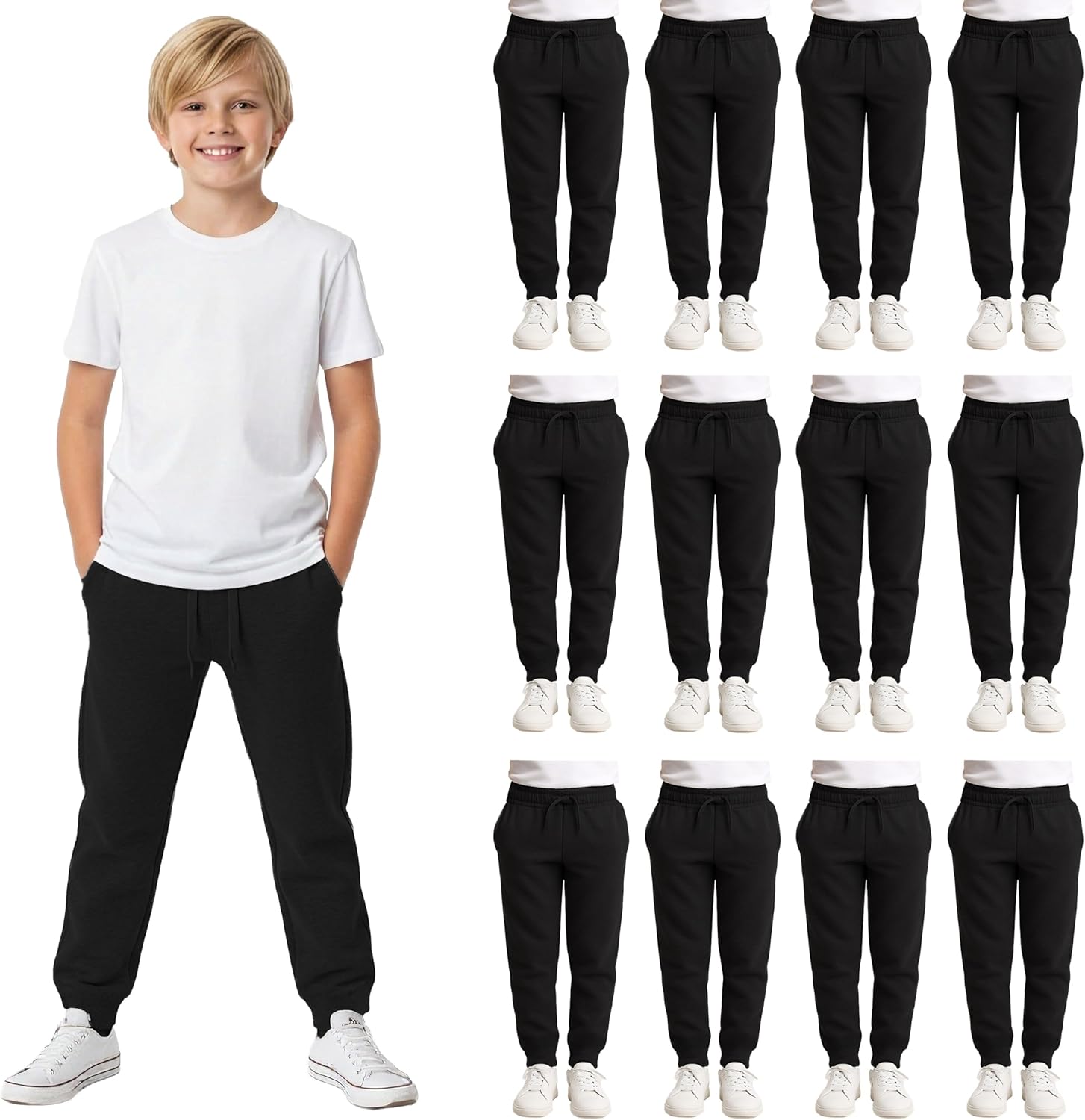Yacht & Smith 12 Pack of Boys Jogger Bulk Sweatpants, Comfy Lounge Joggers for Kids