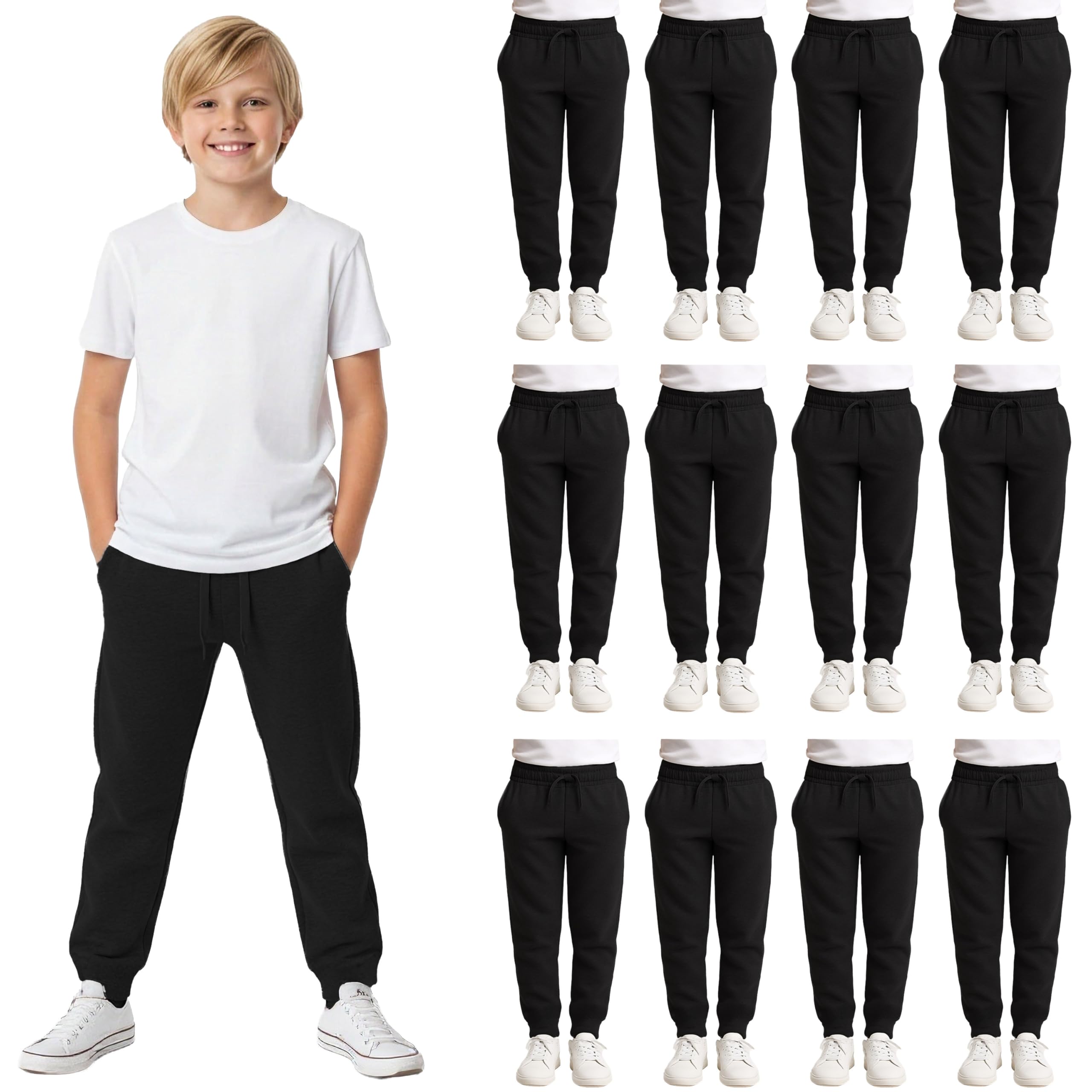 Yacht & Smith 12 Pack of Boys Jogger Bulk Sweatpants, Comfy Lounge Joggers for Kids