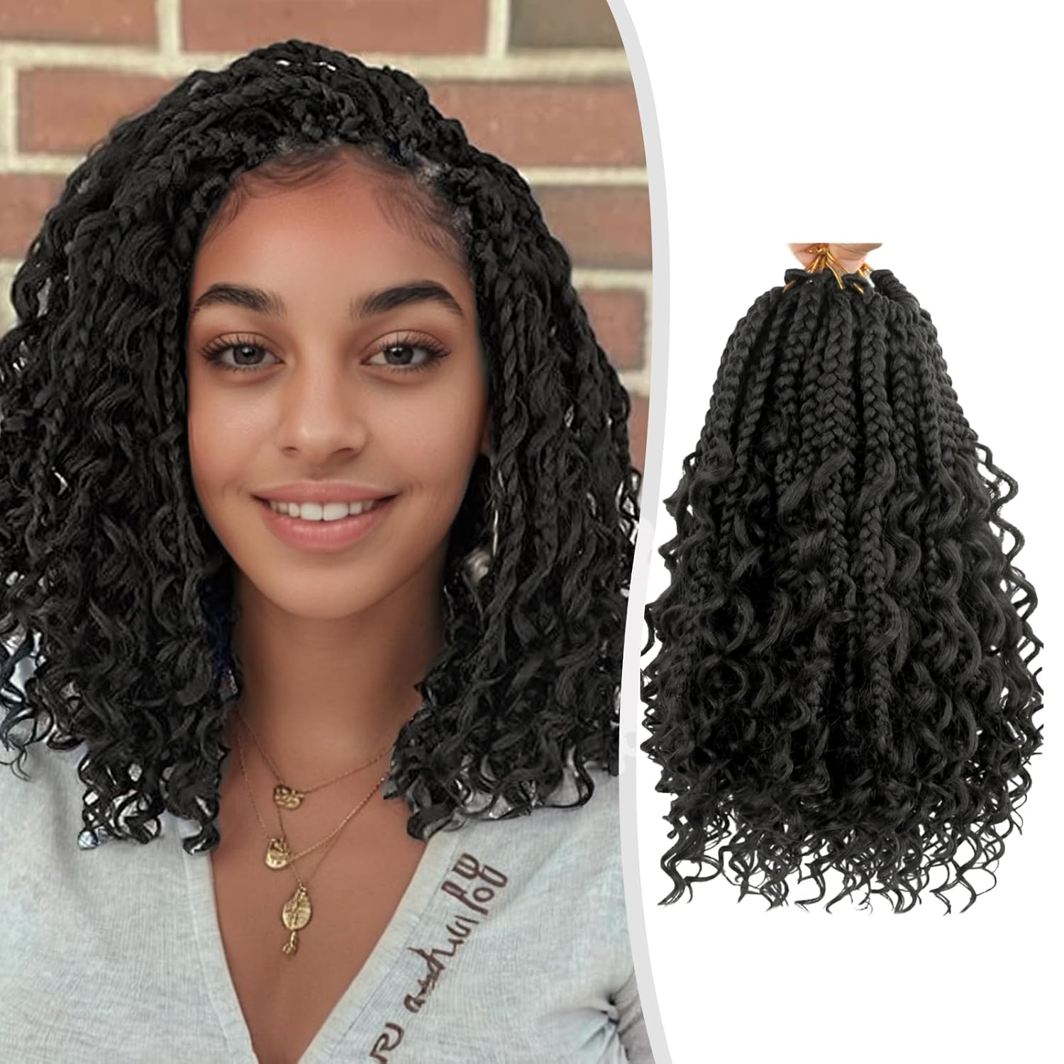 Mebeli Goddess box braids Crochet Hair,10inch Pre Looped Crochet Boho Braids with curly Ends,8pcs Boho Box Braids Crochet Hair Extensions for Black Women