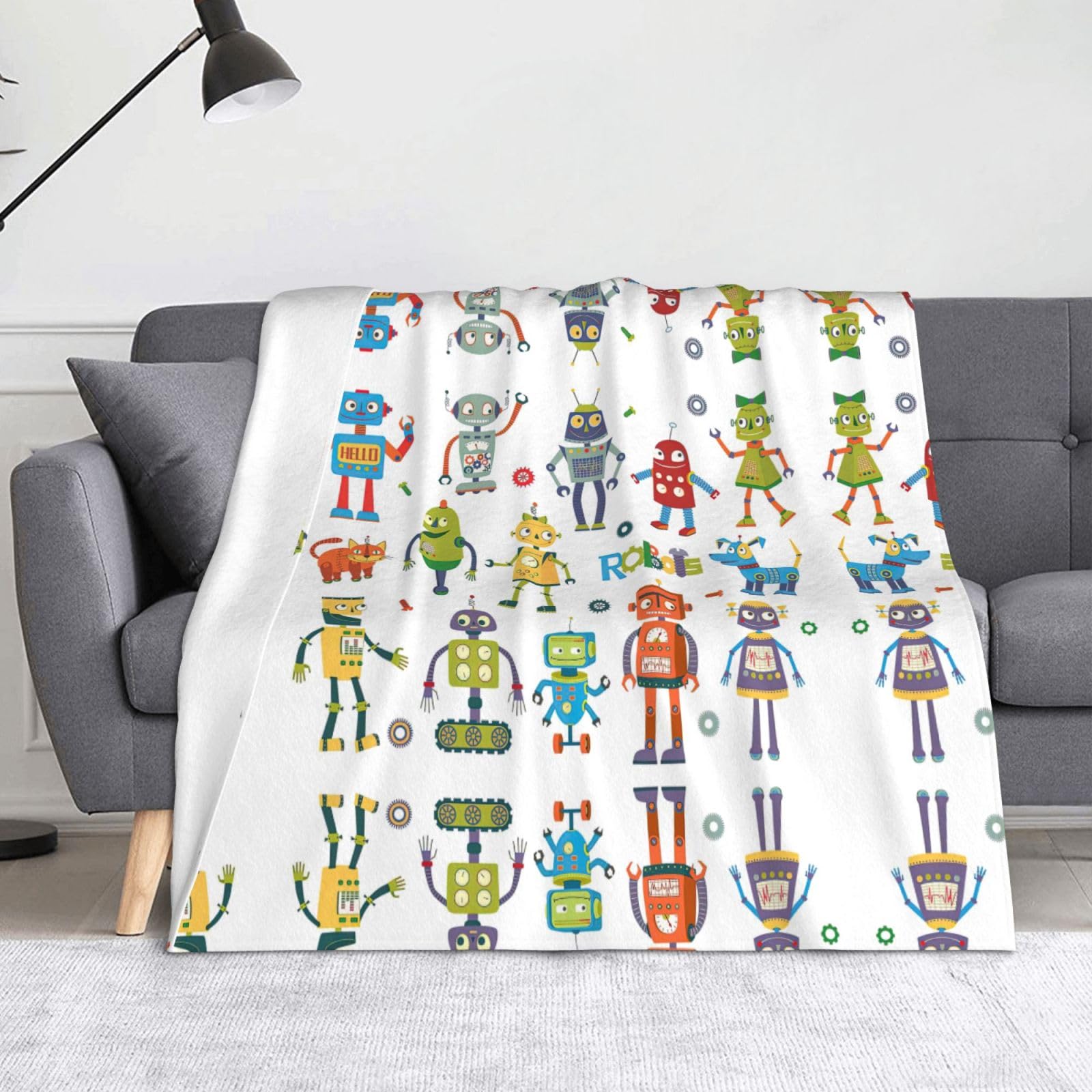 Couverture d'Halloween polyvalente en flanelle avec robots de dessin animé