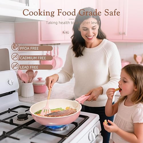 Miniatura 7 de Astercook Juego de 21 ollas y sartenes antiadherentes, juego de utensilios de cocina de cerámica con mango desmontable, juego de cocina
