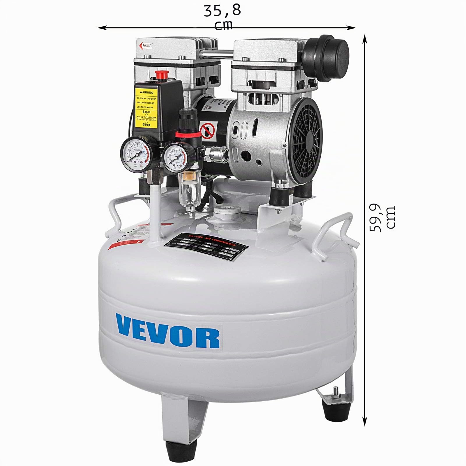 VEVOR Compressore d'Aria Senza Olio Ultra Silenzioso 6,6 Galloni 850 W 48 dB Portatile